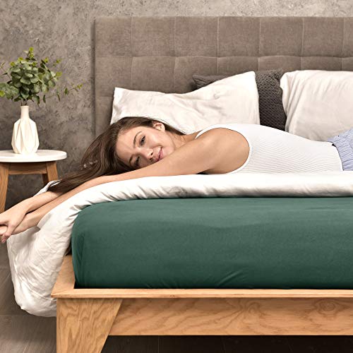 leevitex® Spannbettlaken 120x200cm - 130x200cm | Spannbetttuch Bettlaken | 100% Jersey Baumwolle | Matratzenhöhe bis 25 cm | Ökotex | Dunkelgrün