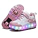 HYJMJJ Enfants Deux Roues Chaussures avec lumières Chaussures à roulettes Rechargeables Chaussures de Roues rétractables Chaussures LED Baskets Clignotants pour Girls Boys Cadeau,Rose,38