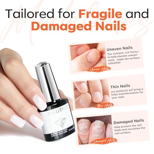 Image of modelones Milky White Rubber Gel Base Coat, 6 in One Builder for Strengthen Apex Building Extension Long Lasting Protect Color Based Gel Polish Manicure for Fragile Nails Art Home Salon