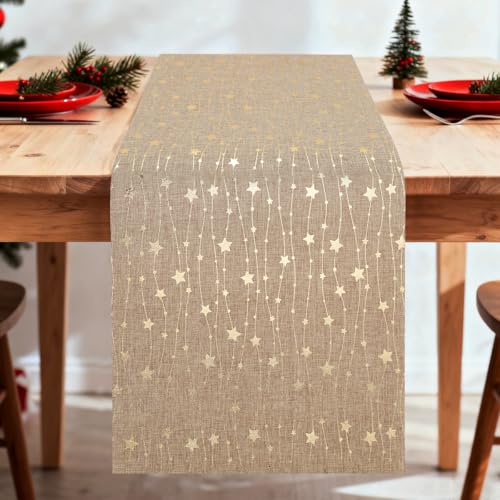 Weihnachten Tischläufer Sterne, 275 x 28 cm Läufer mit Gold Sterne...
