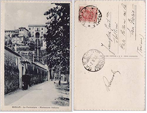 Cartolina - Biella. La Funicolare. Ristorante Italiano. Viaggiata 1928