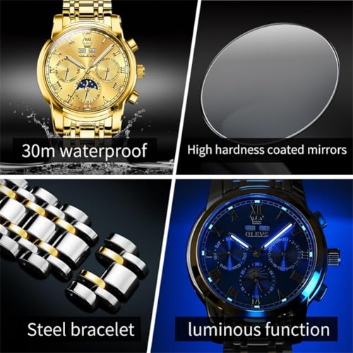 Image of OLEVS Watches for Men Automatic Mechanical Self Winding Dress Wrist Watch Multifunction Calendar Waterproof Luminous