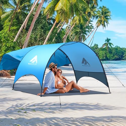 Beach Tent - Beach Shade Canopy Compact Fold (16.9x3.9″), Own Patent, 360° Ventilation, Large Side Storage Pocket, UV Protection Portable Sun Shelter for Beach (Blue, 90.5*59*53″ with 74.8*74.8″ sail)