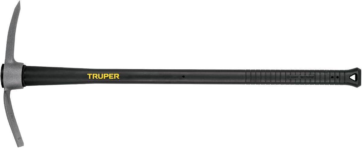 Truper Pick Mattock, 2.5 lb Forged Steel Head, 36-Inch Fiberglass Handle with Rubber Grip, Heavy-Duty Digging and Clearing Tool (Model TP 2 1/2F / 32655)