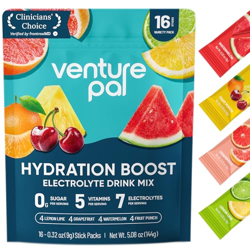 Image of Venture Pal Sugar Free Electrolyte Powder Packets - Liquid Daily IV Hydration Packets for Rapid Rehydration | 7 Electrolytes & 5 Vitamins | Keto Friendly | Non-GMO | Vegan | Fast Dissolve | 16 Sticks