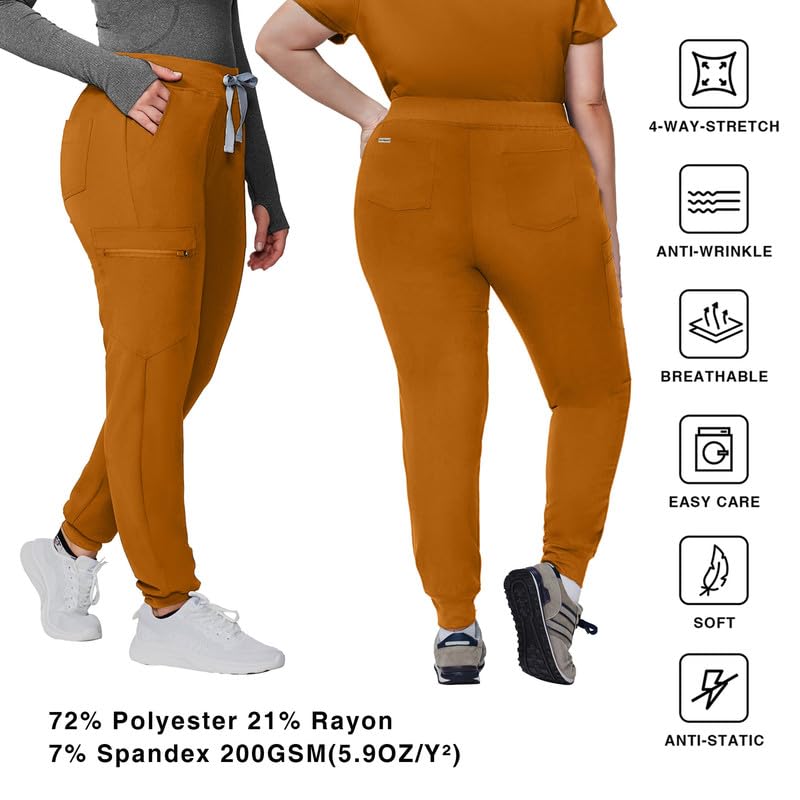 Image of Kitmaz Scrub Pants for Women - Mid Rise 4-Way Stretch Anti-Wrinkle Slim Fit Jogger Pants, Drawstring & 5 Pockets