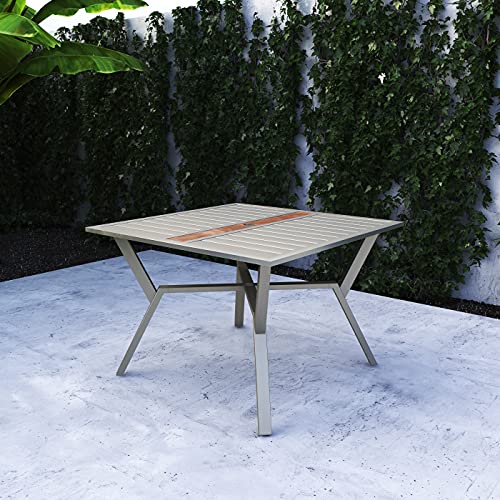 Image of LOKATSE HOME Patio Dining Metal Square Table Outdoor Furniture with 2.1 inch Umbrella Hole, Steel Legs, Grey