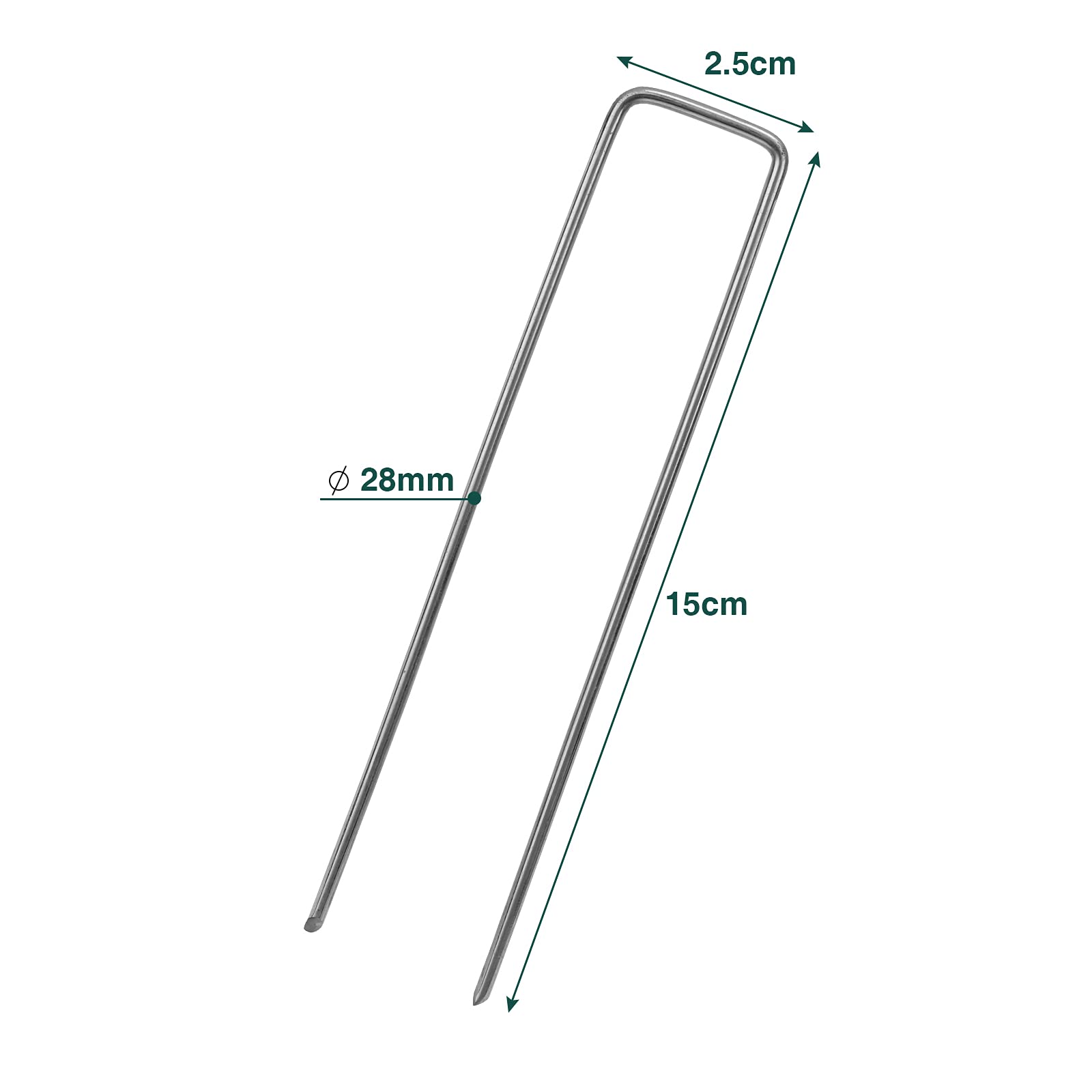 Randaco Lot de 250 piquets de sol galvanisés, piquets de terre stables pour film de paillage, toile de jardin, clôture, jardin (150x25mm -Ø2.8mm)