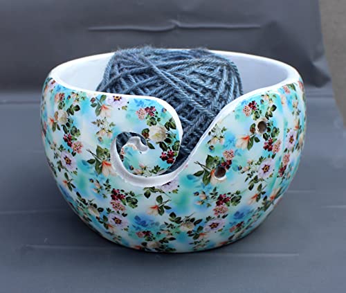 Image of Multi Purpose Wooden Yarn Bowl - Yarn Holder Rosewood - Knitting Bowl Handmade Wooden Yarn Bowl for Knitting and Crochet | Large Knitting Bowl Mother's Day Gift (Sky-Blue)