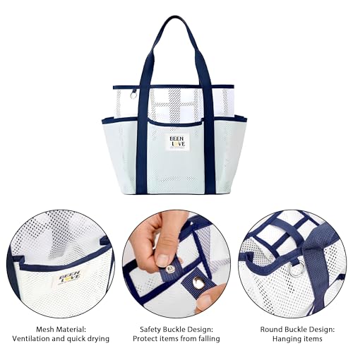 Large Capacity Beach Tote Bag for Women, Multi-Compartment Shower Caddy with Hanging Ring, Portable Foldable Vacation Storage Mesh Bag for Beach, Pool, Travel, Gym (Light Green)4