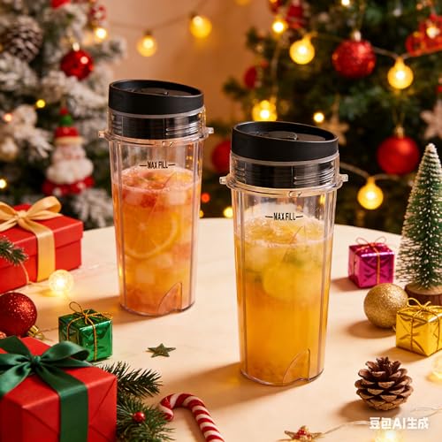 16oz Cup Compatible with Ninja Nutri Slim Blender 700 W QB3001UKS, Also Fit for Ninja BL770 BL780 BL660 BL740 BL810 - Ninja Replacement Parts with Lid - 2 Pack Replacement Cups