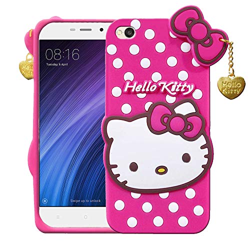 Image of Unirock Hello Kitty Back Case Cover for Redmi 4A| 3D Cute Hello Kitty Case |Soft Silicone Rubber Back Cover with Pendant Kitty Cover for Redmi 4A (Pink)