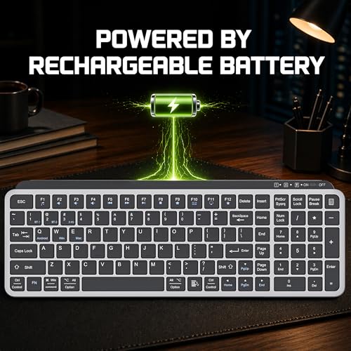 Image of Ant Master 60 Wireless Keyboard, Bluetooth 3.0 & 2.4GHz Connectivity, Silent Scissor Switch Typing Keys, Rechargeable Battery, Multi Device Support Windows Mac Android iOS, Compact Keyboard Black Grey