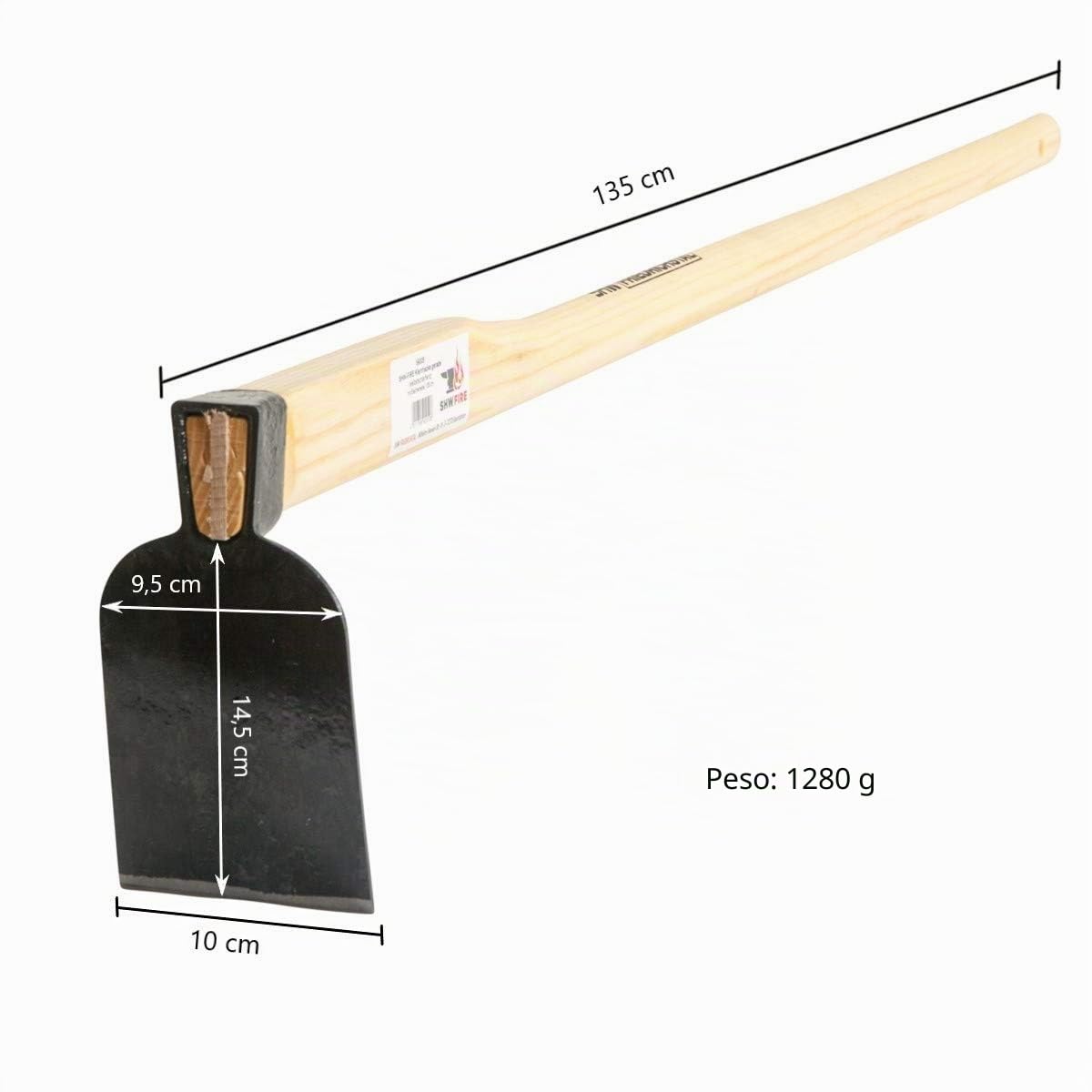 SHW-FIRE - Zappa professionale da giardino in acciaio speciale e molto resistente, manico da 135 cm, per pavimenti morbidi e duri