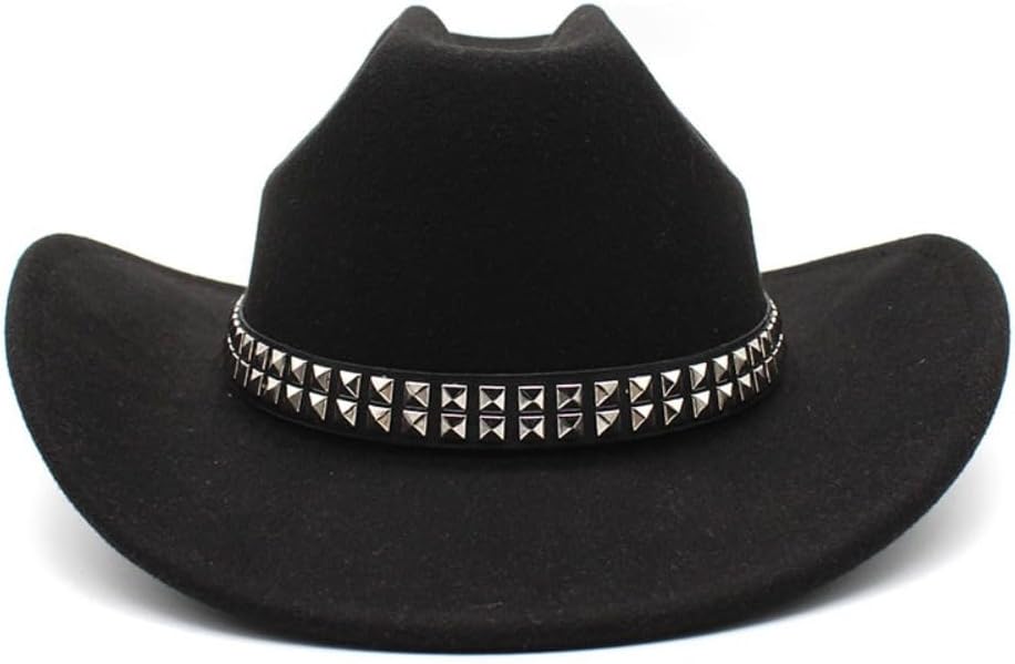 Western Cowboy Hat with Studded Band, White Felt, Wide Brim