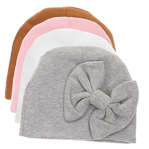 4pcs Hats Soft Cotton Caps with Bow for Winter Warmth for Months Light Comfortable Headwear for Boys