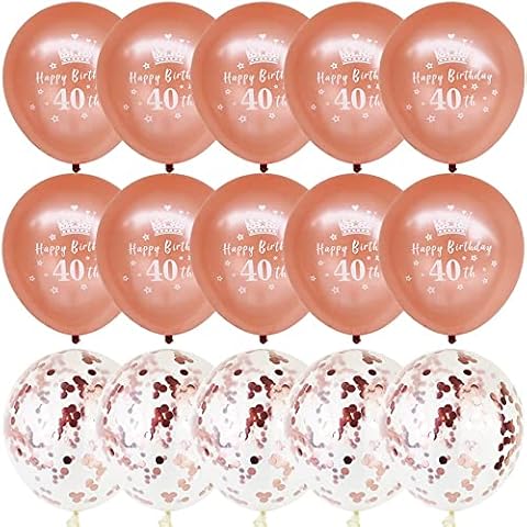 DOJoykey 40th Happy Birthday Balloon Packs, 12 inch 10pcs Rose Gold Latex Balloons and 5pcs Confetti Balloons for 40th Birthday Party Decoration Cover