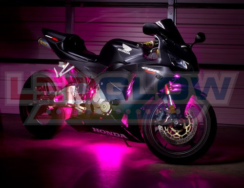 Ledglow 6Pc Advanced Pink Led Motorcycle Accent Neon Underglow Lighting Kit - 4 Patterns - 4 Brightness Levels - Flexible Light Strips - Includes Waterproof Control Box & 2 Wireless Remotes #TOP6