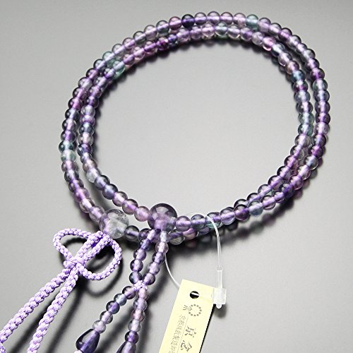 念珠ドットコム 浄土真宗 数珠 女性用 8寸 蛍石 正絹2色房【本式数珠 京念珠 京都 門徒 二連 フローライト ほたる石 八寸 2000400300357】【数珠袋プレゼント!】