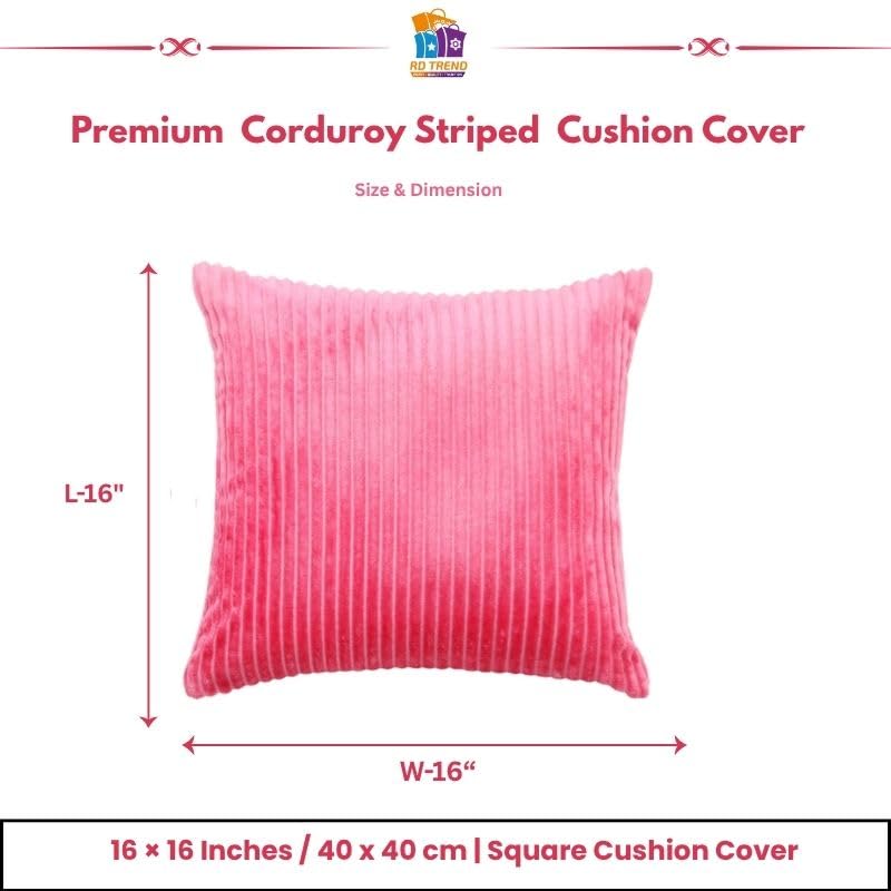 Image of RD TREND Cushion Cover Set of 5, Decorative Sofa Living Room Home Square Cushion Covers 16 Inch x 16 Inch, Aesthetic Corduroy Striped Double Sided (Salmon,Pack of 5)