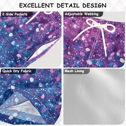 Pigsaly Boys Swim Trunks Teal Purple Pink Gradient Flashing Glitter Boys Board Shorts Swimsuit Swimwear Bathing Suit XS3