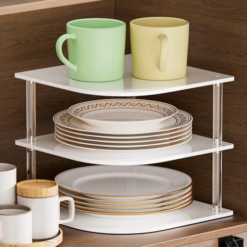 Plate Organizer for Cabinet Space Saver - Acrylic Corner Shelf for...
