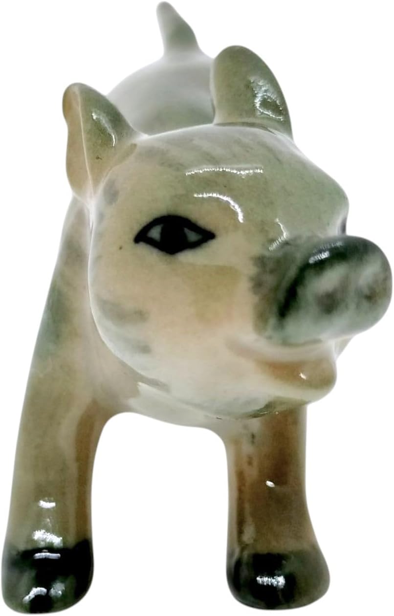WitnyStore 1¾" Gray Stand Look Left Piglet Pig Ceramic Figurine Terrarium Decoration Collectible Statue for Adult Collectors Handcrafted Porcelain Ornament Sculpture Home Room Tabletop Decor - Image 4