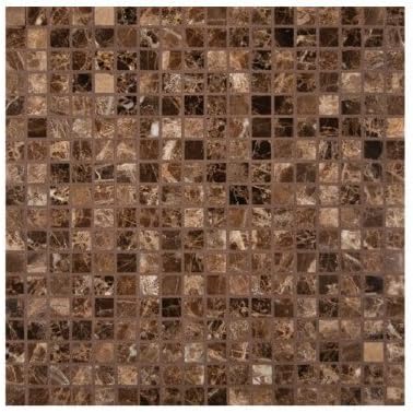5/8 x 5/8 Dark Emperador Marble Polished Mosaics Meshed on 12" X 12" Tiles for Bathroom Flooring, Kitchen Backsplash, Shower Walls