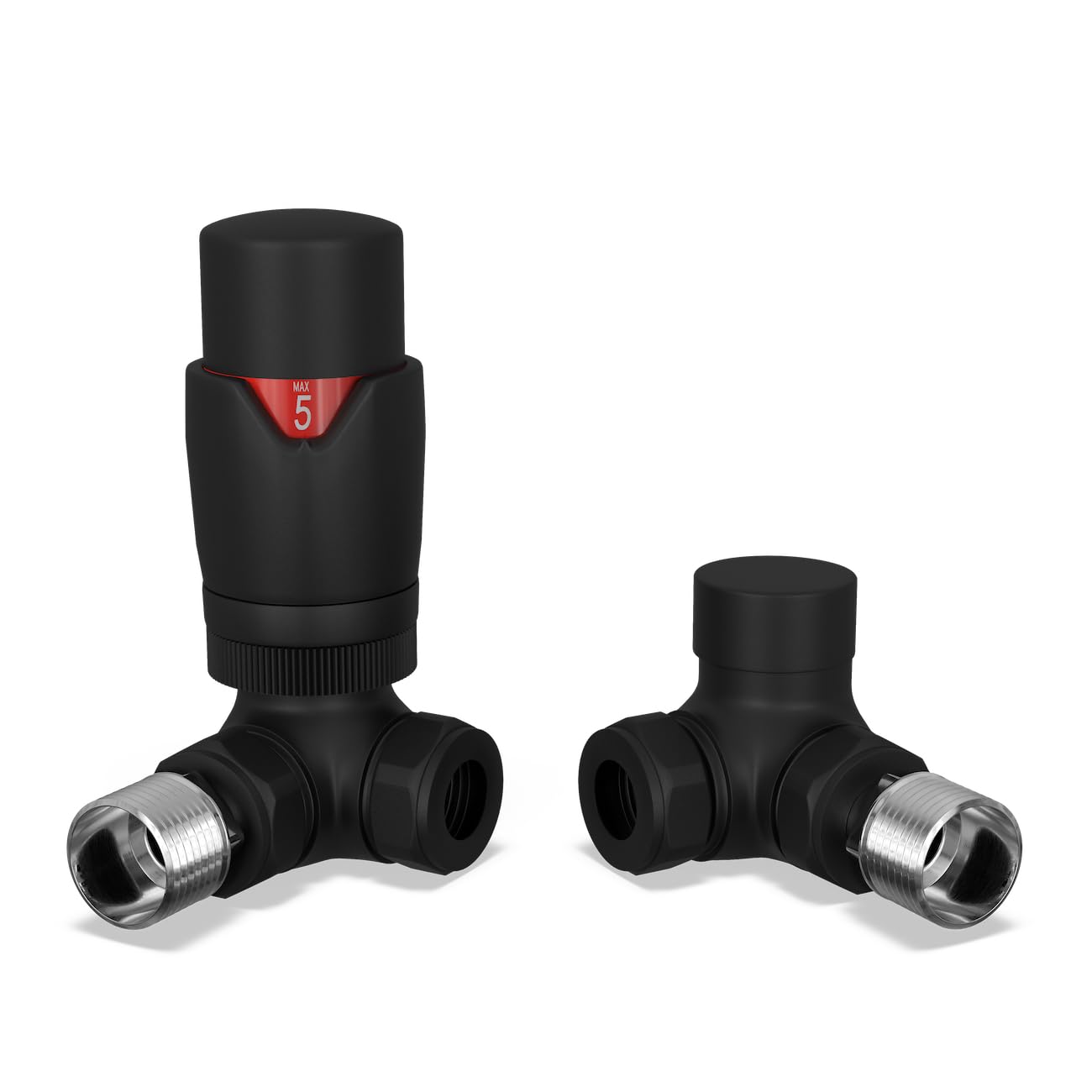 UK Radiators Valvola termostatica per termosifone (TRV) – 15 mm – colore nero opaco testurizzato – valvola angolare in ottone a risparmio energetico 1/2" x 15 mm