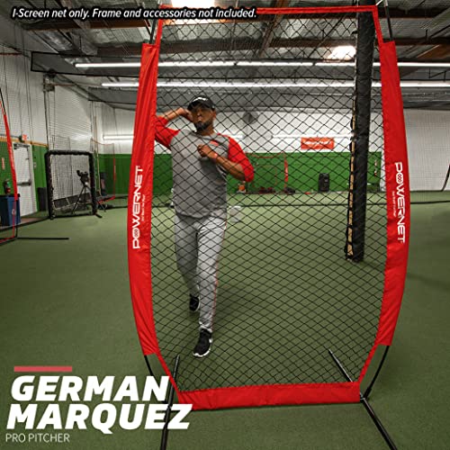 Powernet 4X7 Portable Pitching I-Screen Net Only | Baseball Pitcher Protection | Instant Player And Coach Protector From Line Drives Grounders | Heavy Duty Knottless Netting | Batting Practice (Red) #TOP5