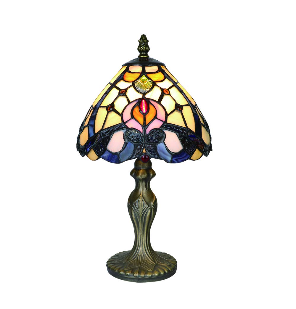 Lámparas de Mesa Tiffany Vintage 8 Pulgadas, Patrones de Lámparas de Vidrio Manchado Hecho a Mano Dormitorio Blanco Lámparas de Noche Estilo Simple Para Sala [Sin bombillas]