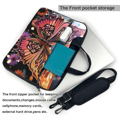 Bolso para laptop con diseño mariposa y flores negro miniatura 3