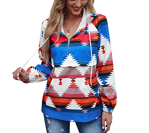 JMKEY Sudadera de manga larga para mujer, sudadera suelta a la moda, con cordón, patrón geométrico de moda, chaqueta con estampado, Estilo1, S Cover