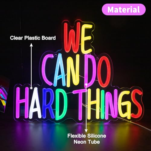 Image of We Can Do Hard Things Neon Sign, Letter Neon Signs for Wall Decor Dimmable Light up Sign, Classroom Wedding Kids Room Store Home Neon Decor 13.39 x 10.63 inch