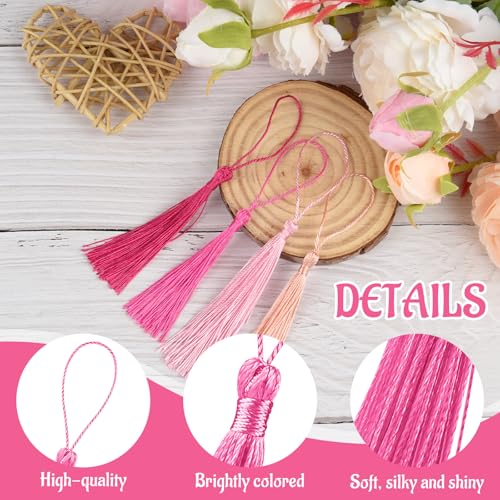 Image of 100 Pcs Bookmark Tassels Bulk Pink Series Soft Craft Silky Handmade Mini Tassels for Jewelry Making with Loops for DIY Craft Accessory Dress Decoration