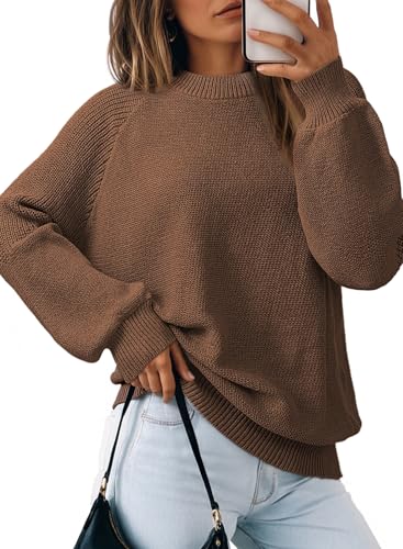 Dokotoo Women's Casual Long Sleeve Sweaters Loose Crewneck Cable Knit Pullover Sweater Jumper Tops