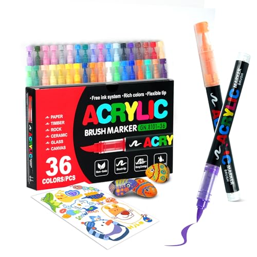 Yolaka Canetas de tinta acrílica de 36 cores, marcadores de tinta acrílica com ponta de pincel macio