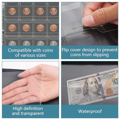 Álbum para colección de monedas con 300 bolsillos y fundas para billetes miniatura 6