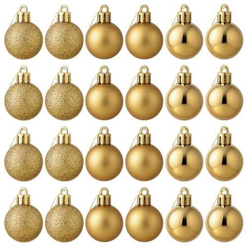 24pcs Mini Gold Christmas Ball Ornaments, 1.18 Inch