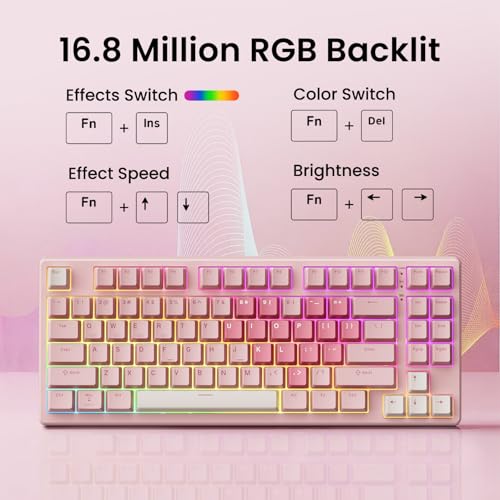 Image of Kisnt KN85 Wireless Mechanical Keyboard, 75% Layout, Bluetooth /2.4GHz /USB-C, Custom RGB Backlit, Hot-Swappable Linear Switch, Creamy Sound for Gaming /Typing (Rose Pink)