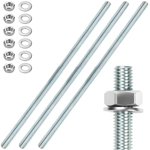 3 Stück Gewindestange M12 Gewindestangen M12 X 300mm Gewindestab Gewindebolzen Verzinkter Stahl Gewindestifte Blaues Zink Gewindestäbe mit 6pcs Sechskantmutter und 6pcs Unterlegscheiben