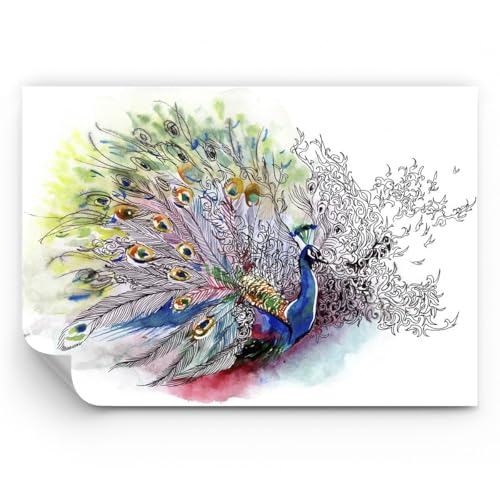 ARTTOR Papel pintado de papel no tejido Standard - pavo real pluma color - 100x70 cm - Fotomurales XXL Moderna Decorativos Murales Papel tapiz fotográfico Dormitorio Para la sala - WF1AA100x70-3556