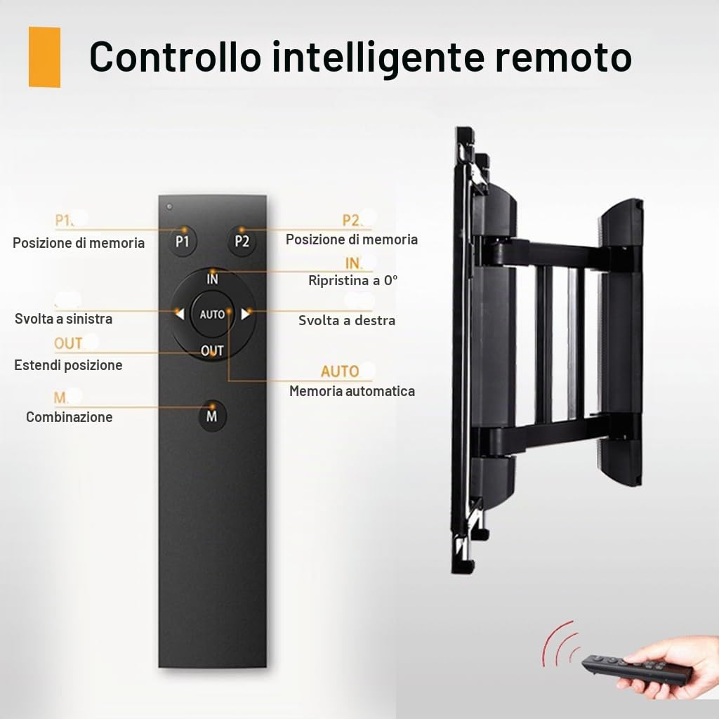 Supporto TV motorizzato con braccio pieghevole regolabile, intelligente, sottile, con rotazione di ±90°, supporto VESA fino a 750×600 per TV LCD, monitor, schermo, 65-86 pollici 80 kg (65-75in)