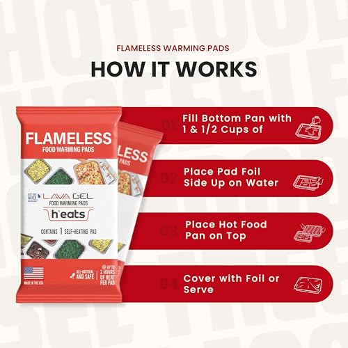 Image of Flameless Food Warmers (Pack of 2) - Disposable Pads to Keep Food Warm - Half Size Pan Warmers for Catering, Buffet, Parties & Chafing Dishes