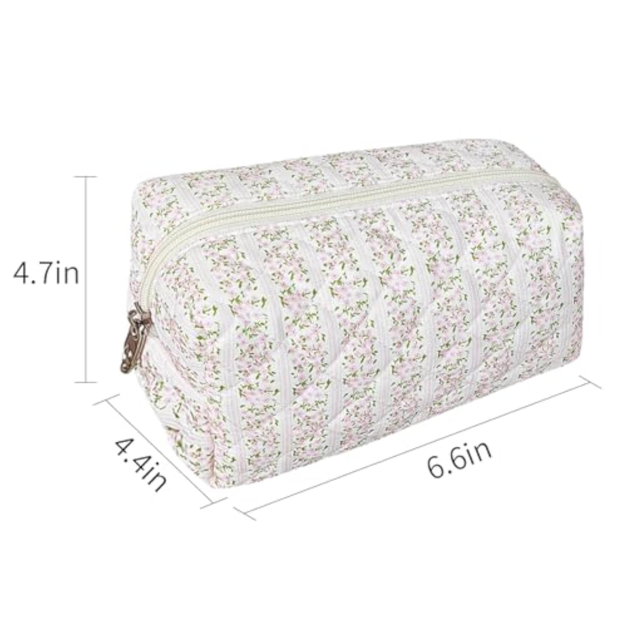 Quilted Makeup Bag, Floral Cotton Travel Toiletry Pouch