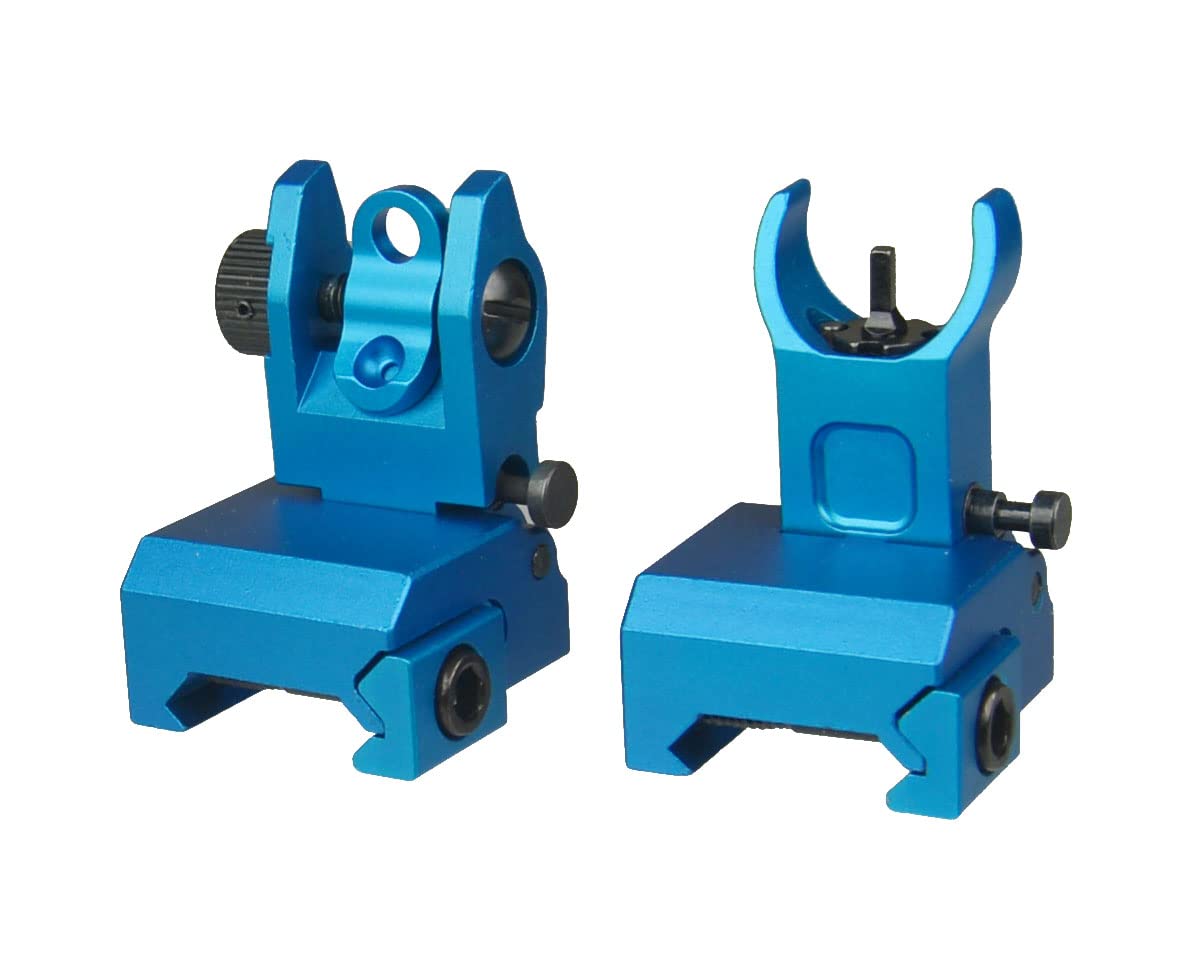 TWP Flip Up Iron Sight BUIS Front and Rear Sight for Top Rail, Aluminum Anodized Blue
