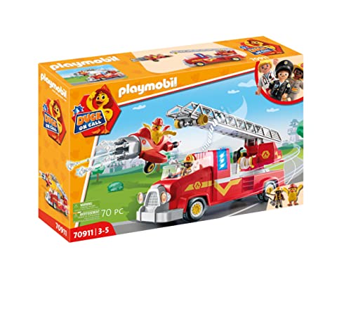 PLAYMOBIL Duck ON Call 70911 Camión de Bomberos con miniavión, con luz y Sonido, Juguete para niños a Partir de 3 años