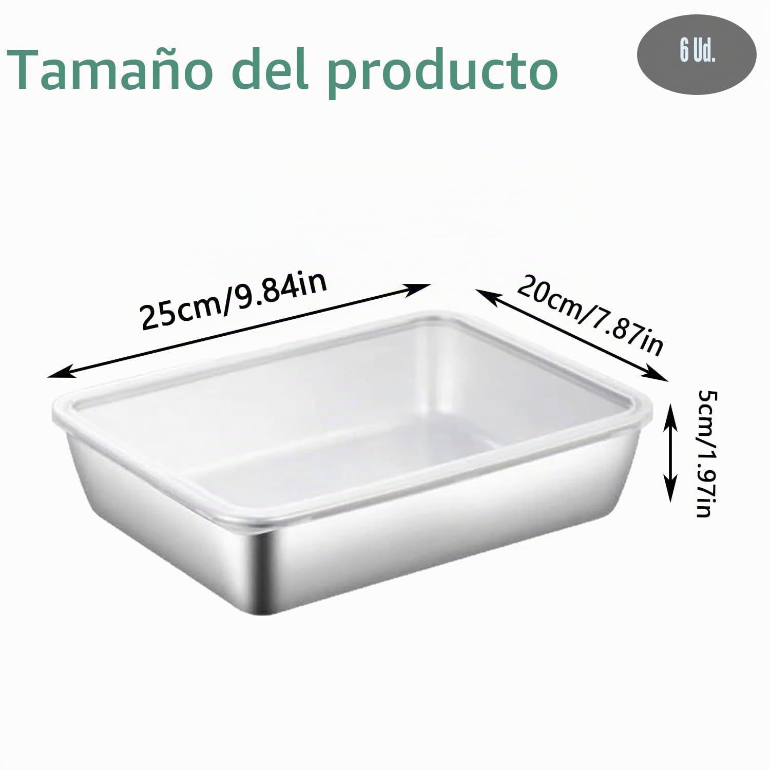 6 Botes Herméticos de Acero Inoxidable con Tapa, Set de Tuppers para Meal Prep, Recipientes Apilables para Alimentos, Apto para Horno, Microondas y Congelador (25 * 20 * 5 cm)