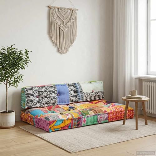Cojín para sofá de palé patchwork de 120x80x39 cm y estilo futón acolchado 2