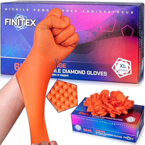 Image of FINITEX Disposable Nitrile Orange 6.3mil Mechanic Heavy Duty Gloves